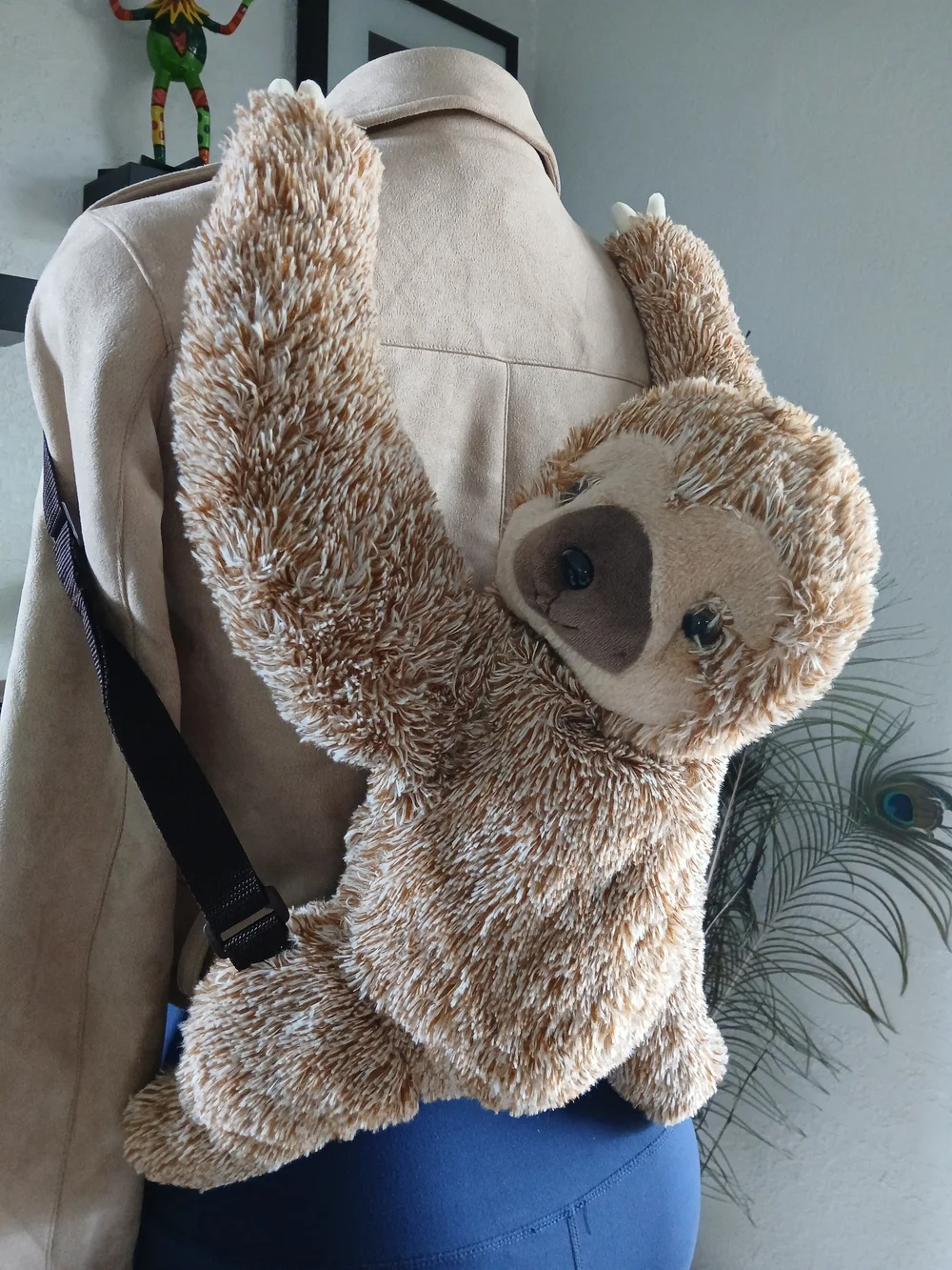 Tan Plush Sloth Kids Carrying Backpack - Cozy Hands-Free Buddy
